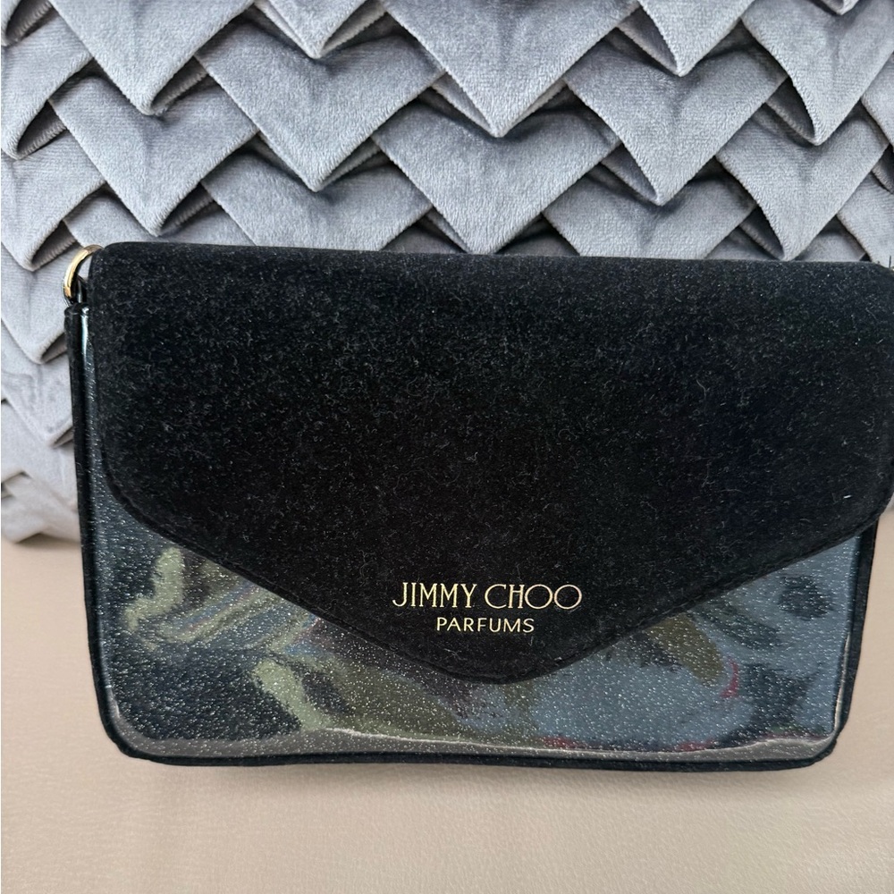 Jimmy Choo Black Glitter Envelope Clutch with Gold Logo